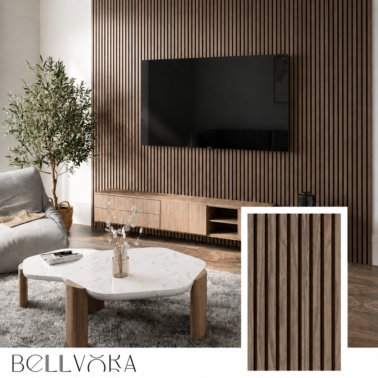 Bellvora Premium Self-Adhesive Slat Wall Panel (2.75x1.10m)